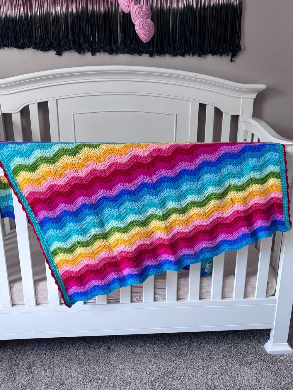 Handmade Rainbow Chevron Baby Blanket - Multicolor Crochet Throw